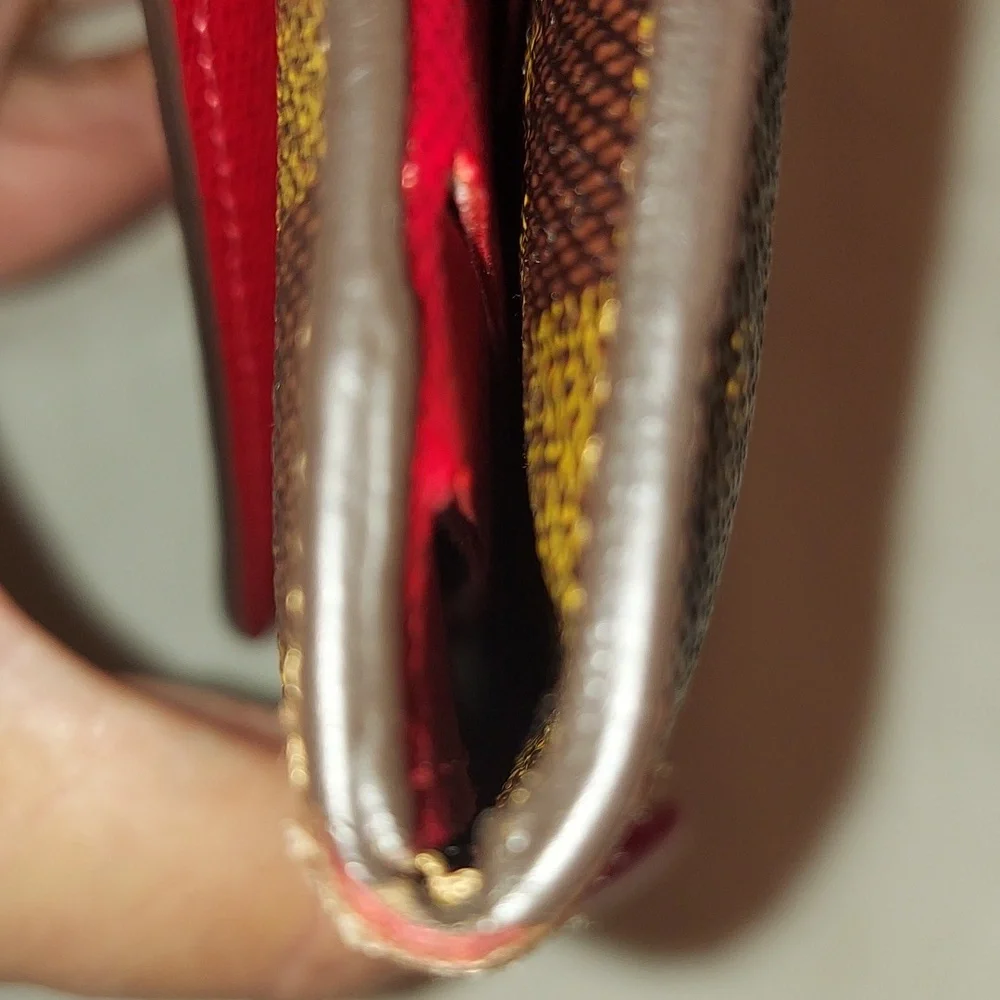 ❤️LOUIS VUITTON Damier Ebene Josephine Wallet with Red Leather Trim